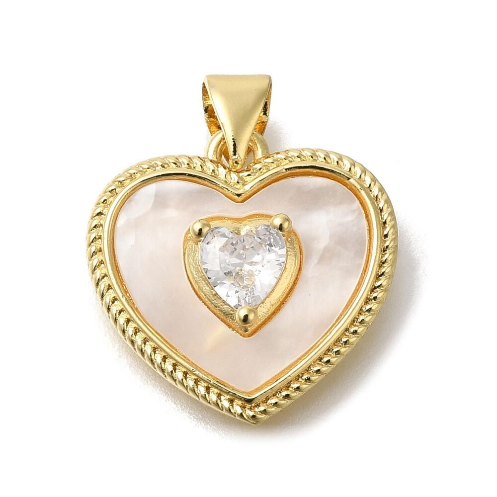 6293 5 pcs Love Heart Theme Brass Shell Cubic Zirconia Charms Cute